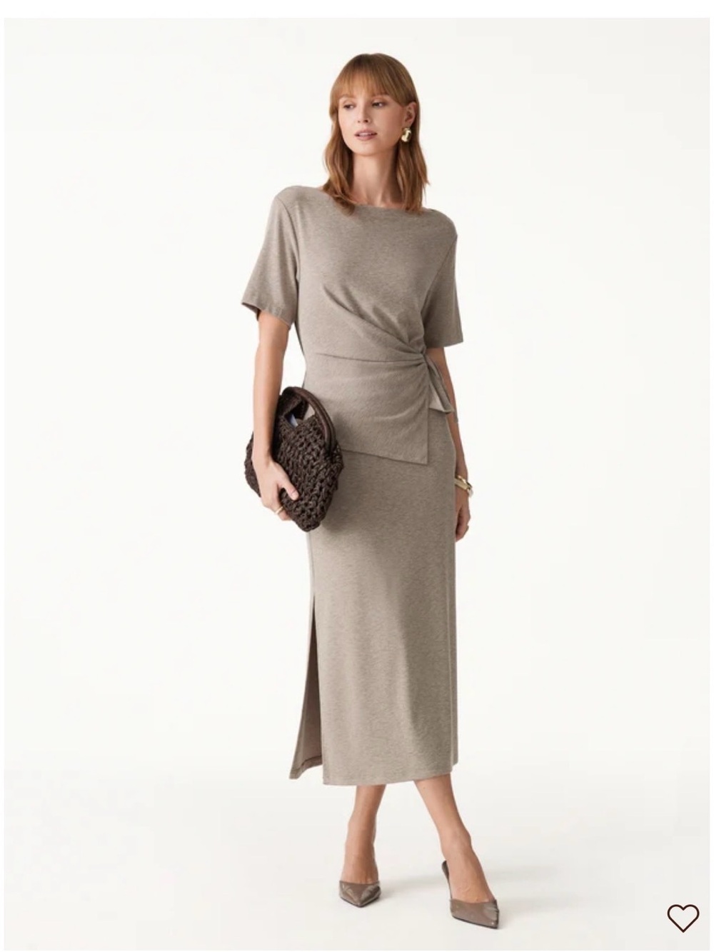 Classic Taupe Side-Tie Top and MIDI Skirt Set